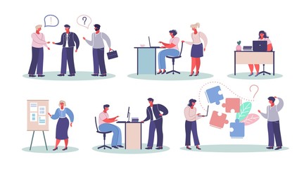 Office workers in different situations, vector flat isolated illustration