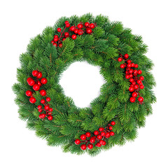 Christmas decoration evergreen wreath red berries © LiliGraphie