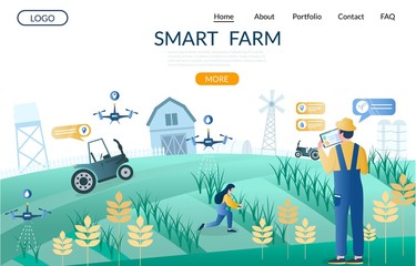 Smart farm vector website landing page design template - obrazy, fototapety, plakaty