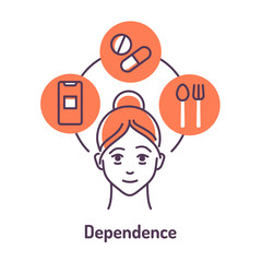 Addiction color line icon on red background.