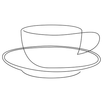 Teacup continuous line. One line tea cup. Vector illustration.