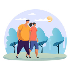 Woman and man holding hand at date,walking at park