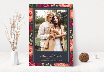 Floral Save the Date Card Layout with Photo