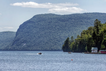 Fototapeta na wymiar Speedboat on Lake in New England