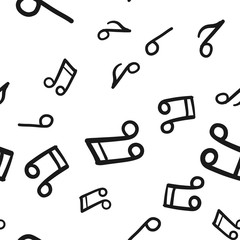 Music doodle icons seamless pattern. Hand drawn musical notes texture background.