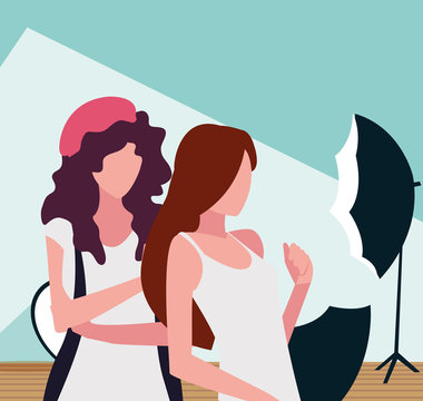 Supermodels avatar women in studio vector design