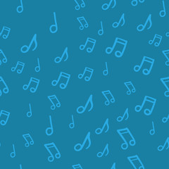 Music doodle icons seamless pattern. Hand drawn musical notes texture background.