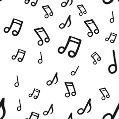Fototapeta na wymiar Music doodle icons seamless pattern. Hand drawn musical notes texture background.