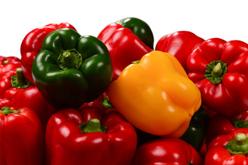 Fresh red, green, yellow bell pepper background.