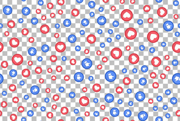 Red Heart and blue thumbs up flat style logos abstract background. Like concept. Love, sale, design concept. Vector illustration