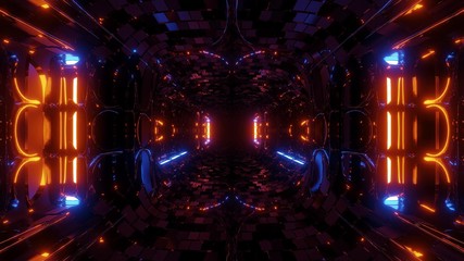 futuristic fantasy sci-fi tunnel corridor with electric reflection 3d illustration wallpaper background