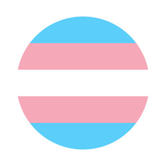 Circle button Icon of official transgender community flag with blue, white and pink stripes. Template for banner, card, poster. - obrazy, fototapety, plakaty