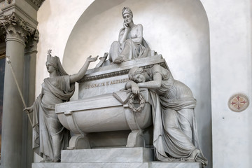 FLORENCE, TUSCANY/ITALY - OCTOBER 19 : Monument to Durante di Alighiero degli Alighieri (Dante) in Santa Croce Church in Florence on October 19, 2019