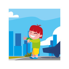 Boy cartoon playing outisde vector design