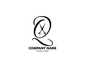 Fototapeta premium Initial Letter Q with Scissors Logo Concept
