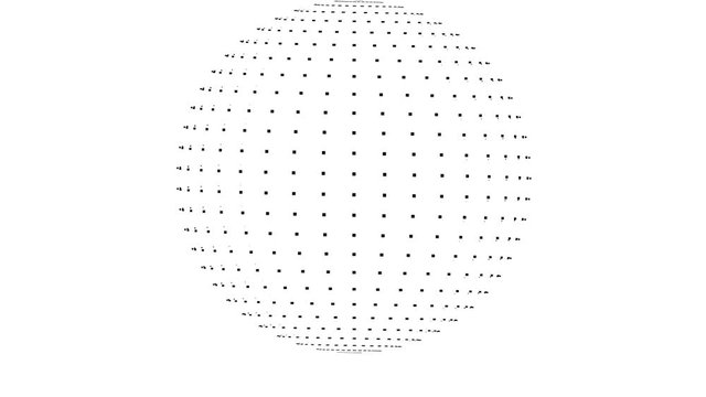 Simple Mask of Square Pixel Dots Arranged in a 3d Sphere Spinning Endless Loop