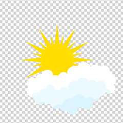 Flat sun and cloud Icon. Summer pictogram on transparent background. Sunlight symbol. Vector illustration, EPS10v
