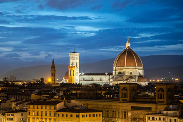 Fototapeta na wymiar FLORENCE, TUSCANY/ITALY - OCTOBER 18 : View of Florence Cathedral at dusk in Florence on October 18, 2019