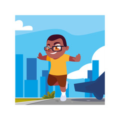 Boy cartoon playing outisde vector design