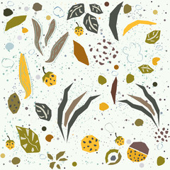 Hand Drawn Seamless Pattern with plants and berries.