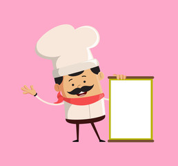 Professional Cute Chef - Joyfully Presenting a Blank  Board