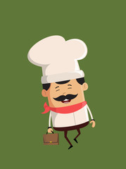 Professional Cute Chef - Cheerful Face with Holding Suitcase