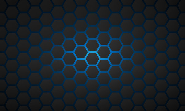 Hexagonal dark cells in blue modern background