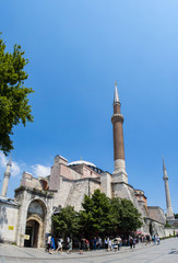 Fototapeta na wymiar Istanbul, Turkey: view of Hagia Sophia, the famous former Greek Orthodox Christian patriarchal cathedral, later an Ottoman imperial mosque and now a museum, the epitome of Byzantine architecture
