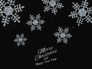 Christmas, New Year background with silver glitter snowflakes. Vector illustration