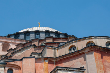 Fototapeta na wymiar Istanbul, Turkey: details of Hagia Sophia, the famous former Greek Orthodox Christian patriarchal cathedral, later Ottoman imperial mosque, now a museum, the epitome of Byzantine architecture