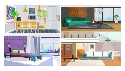 Modern home interior vector illustration set
