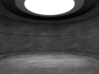 Pedestal for display in empty concrete room with lights from above