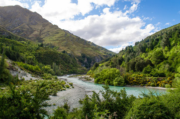 Naklejka na ściany i meble Valley of the Shotover river in Arthurs point area (Queenstown, New Zealand)