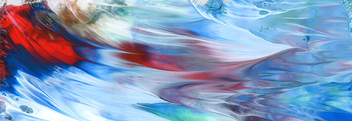 Abstract acrylic and watercolor smear painting. Canvas texture background. Horizontal long banner..