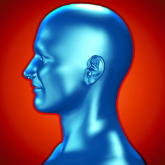 3d illustration of a blue male smiling head pleased