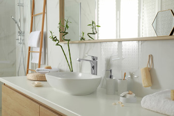 Stylish white sink in modern bathroom interior