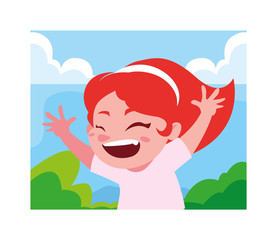 Girl cartoon playing outside vector design