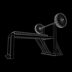 Fototapeta na wymiar Barbell with weights. Gym equipment. Bodybuilding, powerlifting, fitness concept. Wireframe low poly mesh vector illustration.