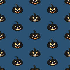 Seamless pattern with Halloween pumpkins with scary stare