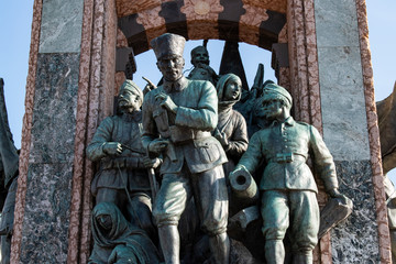 Istanbul, Turkey: details of the bronze figures of the Republic Monument made by Italian Pietro Canonica, realised in 1928 in Taksim Square to commemorate the formation of the Turkish Republic in 1923