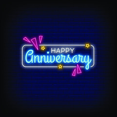 anniversary, banner, celebrate, party, neon, sign, happy, illustration, text, vector, design, celebration, holiday, birthday, card, decoration, invitation, background, graphic, event, signboard, conce