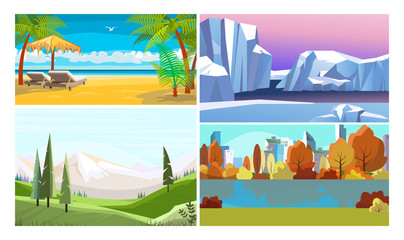 Fototapeta premium Natural landmarks illustration set