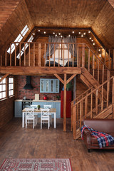 Interior of house with two floors and cozy furniture