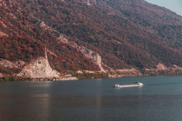 Danube river in the Iron Gates natural park in autumn