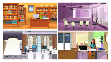 Modern office interior illustration set