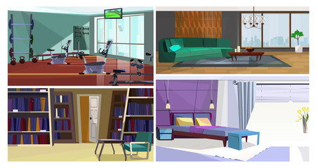 Hotel or apartment interior vector illustration set