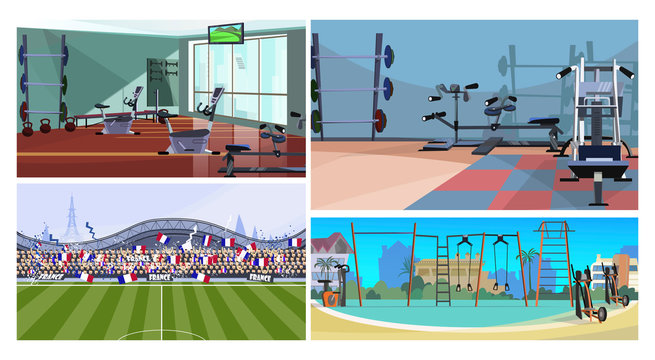 Sport facilities vector illustration set
