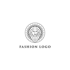 Beautiful Indian women logo with circle mandala design vector template