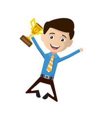 Salesman Employee - Jumping with Trophy
