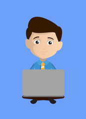 Salesman Employee - Sitting and Working on Laptop